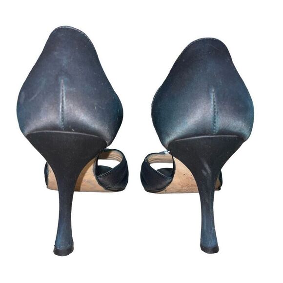 Y2K Manolo Blahnik Died Black Silk Rhinestone Buckle Peep-Toe High-Heel Pump | S - Picture 8 of 11